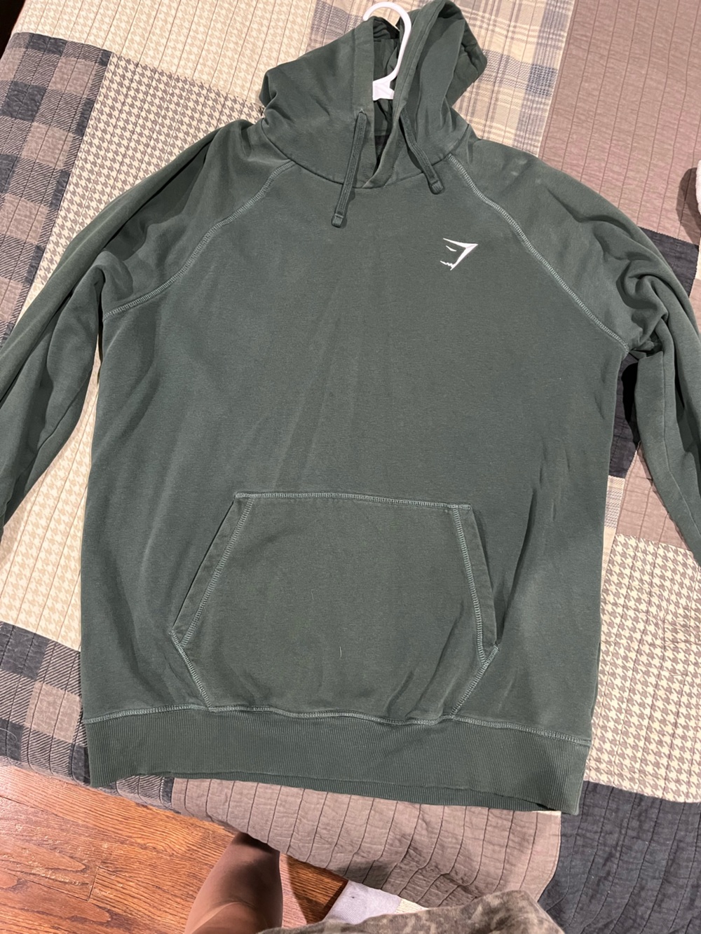 Gymshark Men's Dark Green Pullover Hoodie with Small Logo
